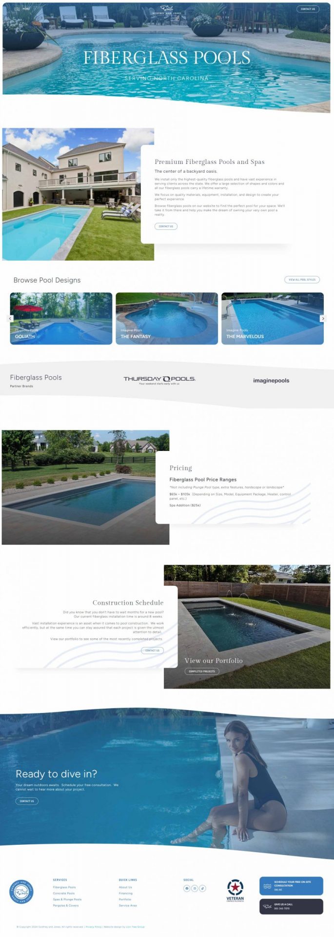 Godfrey and Jones fiberglass pools web page