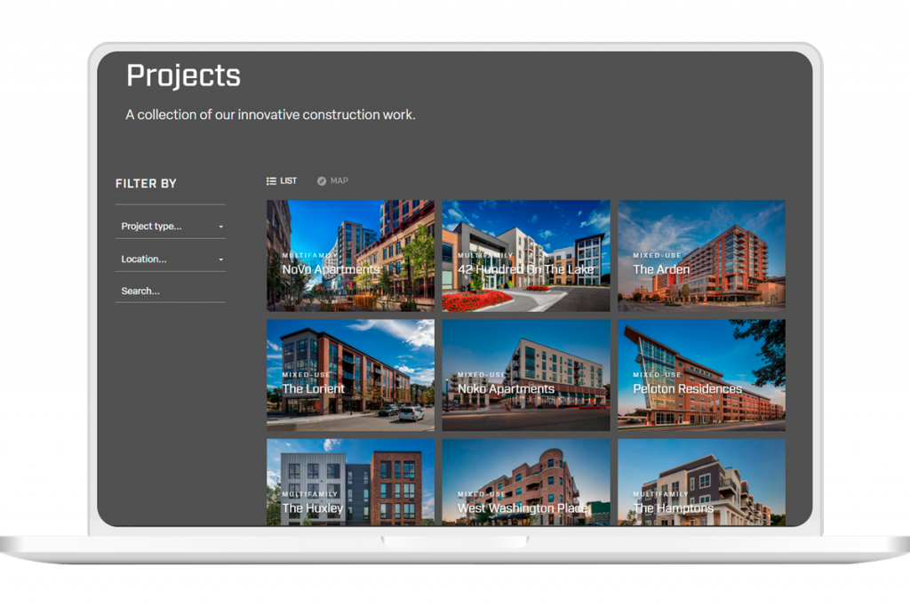 Stevens Construction projects screen
