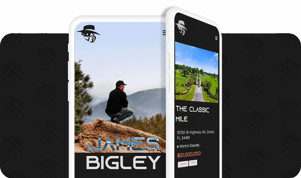James Bigley website open on two phones