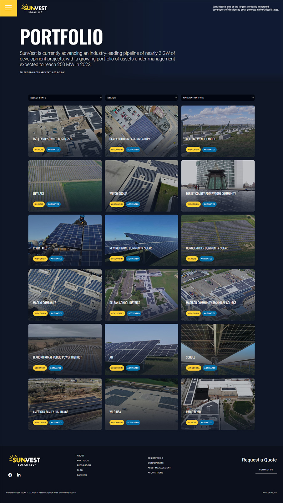 Sunvest Solar Portfolio page